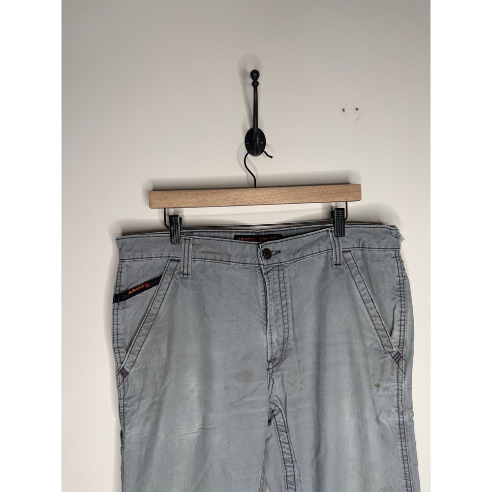 Ariat Work M4 Low Rise Boot Cut Grey Canvas Pants Distressed Faded Mens 34X30 - Picture 6 of 13